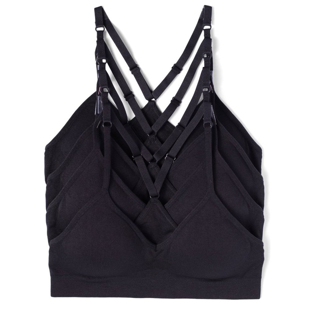 4-Pack Nylon Spandex V Neck Racerback Sports Bra 1016 Black New NWB